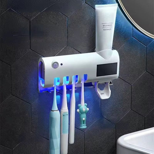 Distributeur de dentifrice électrique avec stérilisateur UV et support pour brosses à dents