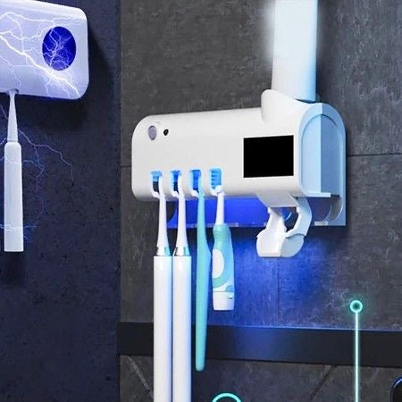 Distributeur de dentifrice électrique avec stérilisateur UV et support pour brosses à dents