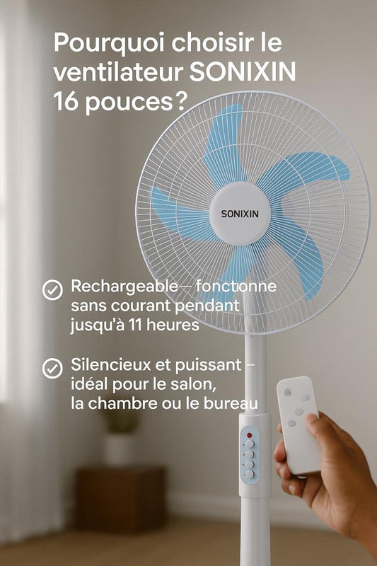 Ventilateur Mural Sonixin 16″ avec Télécommande – 3 Vitesses, Ultra Silencieux